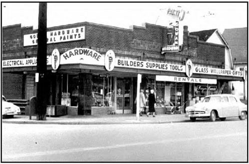 Historic photo of the Gowan's Hardware storefront in Greenwood, Seattle